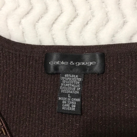 BROWN SPARKLING BLOUSE /SWEATER CABLE & GAUGE L - Picture 4 of 4